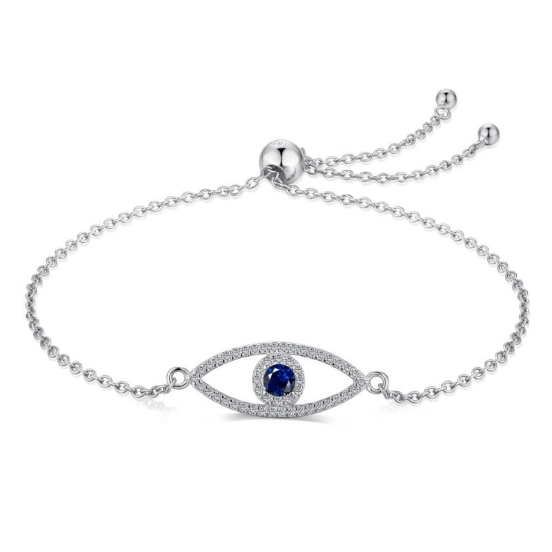Wholesale Demon Eye Geometric Design Zircon Inlaid Blue Eye S925 Sterling Silver Bracelet